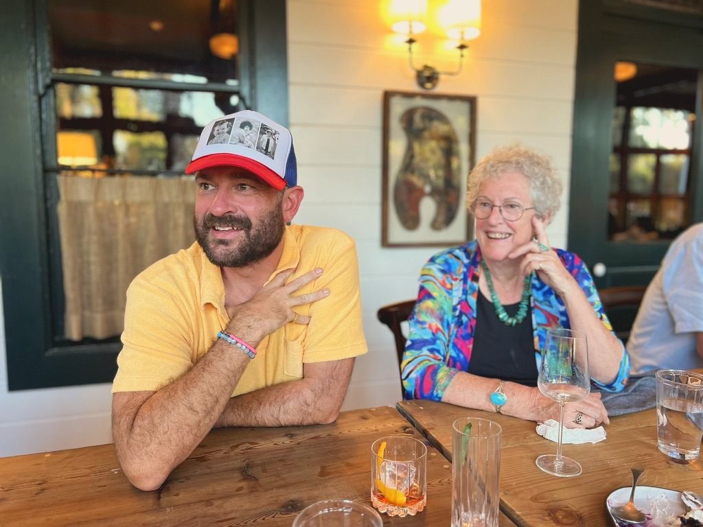 Lee with Patrick at dinner